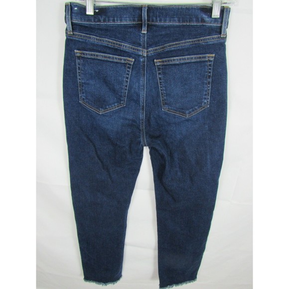 LOFT Women Jeans Size 27/4 Blue High Waist Straight Sandblasted Frayed Hem Denim - Picture 2 of 4